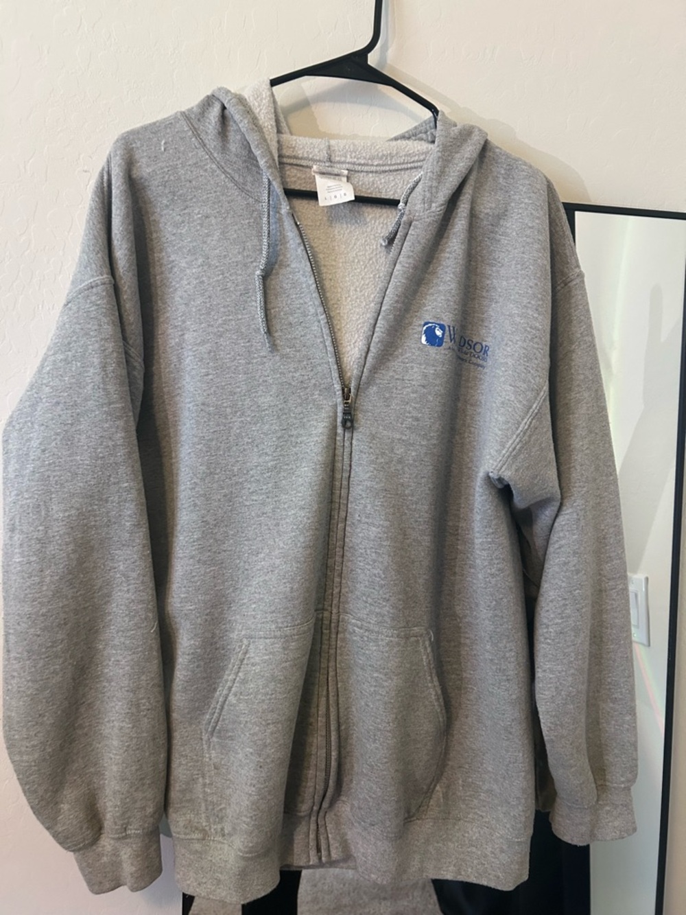 Gray Full-Zip Hooded Sweatshirt with Logo